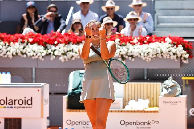 Aryna Sabalenka (BLR), APRIL 27, 2026 - Tennis : Aryna Sabalenka celebrate after winning singles round of 16 match against Naomi Osaka on the WTA, Tennis Damen tour 1000 tournaments Mutua Madrid Open tennis tournament at the Caja Magica in Madrid, Spain. Noxthirdxpartyxsales  aflo_328468891