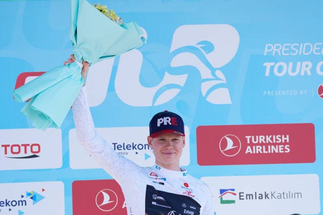 61st Presidential Cycling Tour of Turkiye AYDIN, TURKIYE - APRIL 27: Michal Pomorski of the ATT Investments team poses with the Red and White jerseys after the second stage of the 61st Presidential Cycling Tour of Turkiye, a 152-kilometer route from Aydin to Marmaris, in Aydin, Turkiye, on April 27, 2026. Held under the auspices of the Turkish Presidency and supported by the Turkish Youth and Sports Ministry, the eight-stage race is Turkiye’s only event in the ‘ProSeries’ category on the UCI Europe Tour calendar. Ahmet Serdar Eser Anadolu Aydin Turkey. Editorial use only. Please get in touch for any other usage.  Copyright: x2026xAnadoluxAhmetxSerdarxEserx