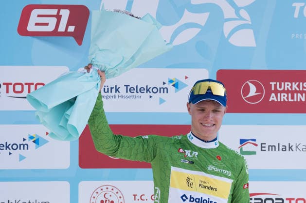 61st Presidential Cycling Tour of Turkiye AYDIN, TURKIYE - APRIL 27: Belgian rider Tom Crabbe of Team Flanders-Baloise team poses with the turquoise and green jerseys after the second stage of the 61st Presidential Cycling Tour of Turkiye, a 152-kilometer route from Aydin to Marmaris, in Aydin, Turkiye, on April 27, 2026. Held under the auspices of the Turkish Presidency and supported by the Turkish Youth and Sports Ministry, the eight-stage race is Turkiye’s only event in the ‘ProSeries’ category on the UCI Europe Tour calendar. Ahmet Serdar Eser Anadolu Aydin Turkey. Editorial use only. Please get in touch for any other usage.  Copyright: x2026xAnadoluxAhmetxSerdarxEserx