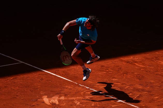 Mutua Madrid Open 2026 - Day 8 Stefanos Tsitsipas of Greece competes against Daniel Merida of Spain during their Men s Singles match on Day Eight of the Mutua Madrid Open at La Caja Magica on April 27, 2026, in Madrid, Spain. Madrid Madrid Spain  Copyright: xMiguelxReisx originalFilename:reis-notitle260427_npe5V.jpg