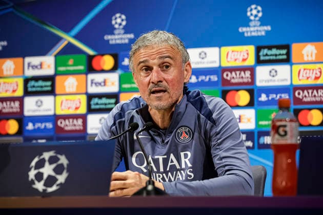 Paris, France April 27 Paris Saint Germain Head Coach Luis Enrique talks during the training session press conference on day ahead of the UEFA Champions League 2025 26 Semi Final First Leg match between Paris Saint Germain and FC Bayern Munchen at Parc des Princes on April 27, 2026 in Paris, France Photo by JustPictures Paris Parc des Princes France Copyright: x x2026xEurasiaxSportxImagesx jp-en-EuSpIm-AB6_PSG_Pressconf_27Apr2026_PR374