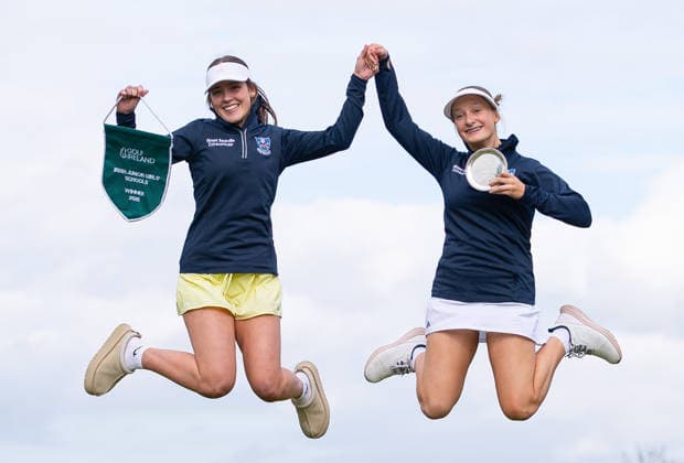 REPRO FREE *PRESS RELEASE NO REPRODUCTION FEE* EDITORIAL USE ONLY Golf Ireland All-Ireland Schools Finals, Lucan Golf Club, Dublin 27 4 2026 Sarah Jane Brady with Sadhbh Hussey, Junior Girls winner Sarah Jane Brady and Sadhbh Hussey 27 4 2026  Copyright: x INPHO TomxO Hanlonx A1467360