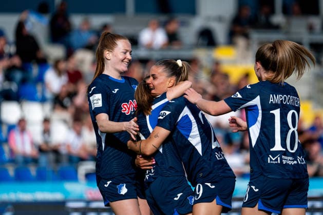 TSG Hoffenheim vs 1 FC Köln, Soccer Women Bundesliga, Matchday 23 27 04 2026, Dietmar Hopp Stadion, Hoffenheim, TSG Hoffenheim vs 1 FC Köln, Soccer Women Bundesliga, Matchday 23, pictured Nikee Diana van Dijk TSG Hoffenheim, 25 , Marie Steiner TSG Hoffenheim, 19 , Selina Cerci TSG Hoffenheim, 29 , Valesca Ampoorter TSG Hoffenheim, 18 celebrate the goal for 1 0, nordphotoxGmbHx xMemmler nph00005