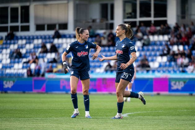 TSG Hoffenheim vs 1 FC Köln, Soccer Women Bundesliga, Matchday 23 27 04 2026, Dietmar Hopp Stadion, Hoffenheim, TSG Hoffenheim vs 1 FC Köln, Soccer Women Bundesliga, Matchday 23, in the picture Selina Cerci TSG Hoffenheim, 29 , Jill Janssens TSG Hoffenheim, 09 celebrating the goal for the 5 2, nordphotoxGmbHx xMemmler nph00005