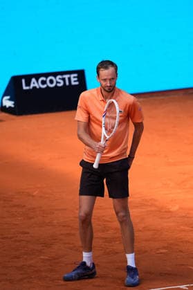 April 27, 2026, Madrid, Madrid, Spain: Daniil Medvedev of Russia reacts against Nicolai Budkov Kjaer of Norway during the Mutua Madrid Open 2026, ATP, Tennis Herren Masters 1000 and WTA, Tennis Damen 1000, at La Caja Magica on April 27, 2026 in Madrid, Spain. Madrid Spain - ZUMAa181 20260427_zaa_a181_339 Copyright: xDennisxAgyemanx