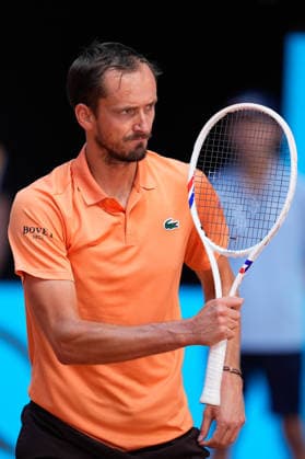 April 27, 2026, Madrid, Madrid, Spain: Daniil Medvedev of Russia reacts against Nicolai Budkov Kjaer of Norway during the Mutua Madrid Open 2026, ATP, Tennis Herren Masters 1000 and WTA, Tennis Damen 1000, at La Caja Magica on April 27, 2026 in Madrid, Spain. Madrid Spain - ZUMAa181 20260427_zaa_a181_346 Copyright: xDennisxAgyemanx