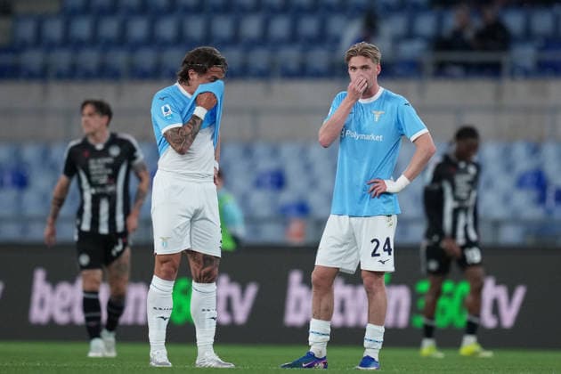 Lazio™s Luca Pellegrini Lazio™s Kenneth Taylor during the Serie A EniLive soccer match between Lazio and Udinese at the Rome s Olympic stadium, Italy - Monday April 27, 2026 - Soccer ( Photo by Alfredo Falcone LaPresse )  Copyright: xAlfredoxFalcone LaPressex