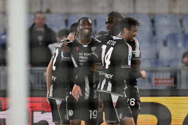 Kingsley Ehizibue of Udinese Calcio celebrates after scoring the goal of 0-1 during the 34th matchday of the Serie A championship between S.S. Lazio and Udinese Calcio at the Olympic Stadium on April 27, 2026 in Rome, Italy.  Copyright: xDomenicoxCippitelli IPAxSportx xipa-agency.netx xx IPA_74278893 IPA_Agency_IPA74278893