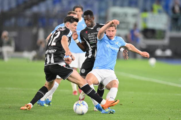 RECORD DATE NOT STATED 27th April 2026, Stadio Olimpico, Rome, Italy; Italian Serie A Football; Lazio versus Udinese; Jurgen Ekkelenkamp of Udinese under pressure from Toma Basic of SS Lazio AllShotLive