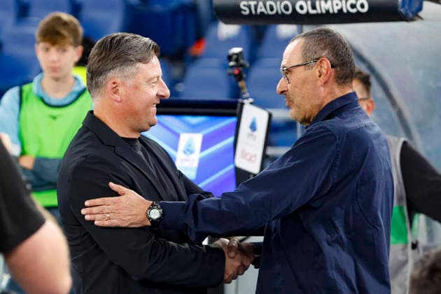 April 27, 2026, Rome, ITALY: (L-R) Udinese s head coach Kosta Runjaic, SS Lazio s head coach Maurizio Sarri during the Italian Serie A soccer match between Lazio and Udinese at the Olimpico stadium in Rome, Italy, 27 April 2026. ANSA FABIO FRUSTACI. Italian Serie A Soccer Match Lazio Vs Udinese  - ZUMAa110 20260427_zaf_a110_026 Copyright: xFabioxFrustacix
