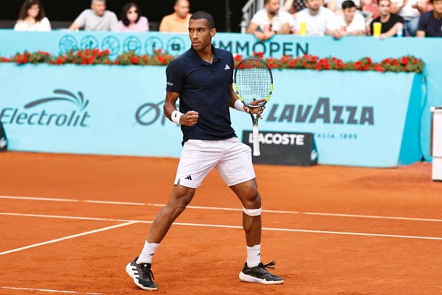 Felix Auger-Aliassime (CAN), APRIL 27, 2026 - Tennis : Felix Auger-Aliassime celebrate after a point during singles Round of 32 match against Alexander Blockx on the ATP, Tennis Herren tour Masters 1000 tournaments Mutua Madrid Open tennis tournament at the Caja Magica in Madrid, Spain. Noxthirdxpartyxsales  aflo_328491821