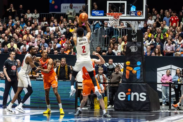 GER, easy Credit Basketball Bundesliga, Niners Chemnitz BMA365 Bamberg Baskets 27 04 2026, Messe, Chemnitz, GER, easy Credit Basketball Bundesliga, Niners Chemnitz BMA365 Bamberg Baskets Ibi Watson BMA365 Bamberg Baskets, 2 Foto Alexander Trienitz Chemnitz Messe Sachsen Germany