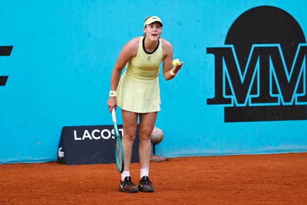 Mirra Andreeva (RUS), APRIL 27, 2026 - Tennis : Mirra Andreeva during singles round of 16 match against Anna Bondar on the WTA, Tennis Damen tour 1000 tournaments Mutua Madrid Open tennis tournament at the Caja Magica in Madrid, Spain. Noxthirdxpartyxsales  aflo_328492119