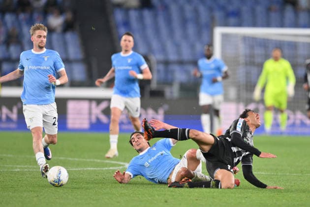 RECORD DATE NOT STATED 27th April 2026, Stadio Olimpico, Rome, Italy; Italian Serie A Football; Lazio versus Udinese; Arthur Atta of Udinese under pressure from Matteo Cancellieri of SS Lazio AllShotLive