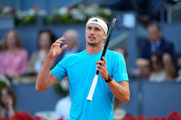April 27, 2026, Madrid, Madrid, Spain: Alexander Zverev of Germany reacts against Terence Atmane of France during the Mutua Madrid Open 2026, ATP, Tennis Herren Masters 1000 and WTA, Tennis Damen 1000, at La Caja Magica on April 27, 2026 in Madrid, Spain. Madrid Spain - ZUMAa181 20260427_zaa_a181_494 Copyright: xDennisxAgyemanx