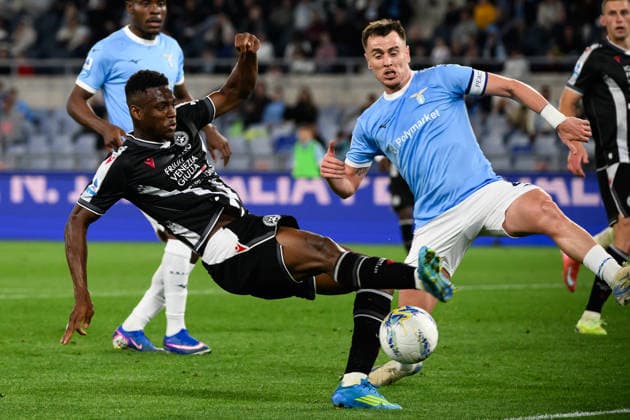 Idrissa Gueye of Udinese Calcio and Patricio Gabarron Gil Patric of SS Lazio compete for the ball during the Serie A 2025 2026 football match between SS Lazio and Udinese Calcio at Stadio Olimpico in Rome (Italy), April 27, 2026. AndreaxStaccioli