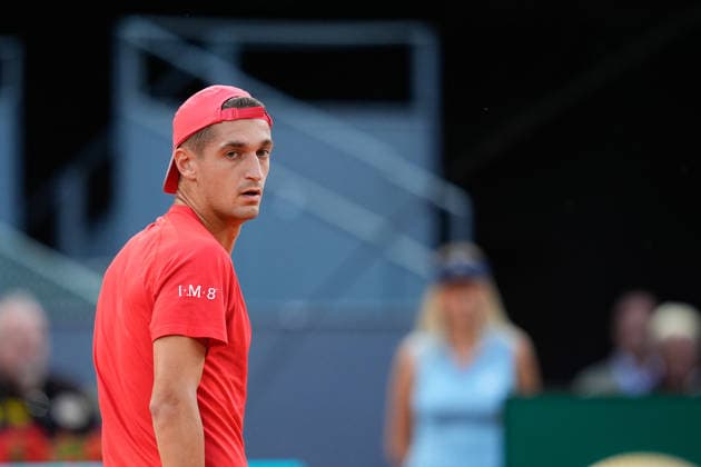 April 27, 2026, Madrid, Madrid, Spain: Terence Atmane of France reacts against Alexander Zverev of Germany during the Mutua Madrid Open 2026, ATP, Tennis Herren Masters 1000 and WTA, Tennis Damen 1000, at La Caja Magica on April 27, 2026 in Madrid, Spain. Madrid Spain - ZUMAa181 20260427_zaa_a181_536 Copyright: xDennisxAgyemanx