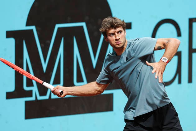 April 27, 2026, Madrid, Madrid, Spain: Flavio Cobolli of Italy plays against Adolfo Daniel Vallejo of Paraguay during the Mutua Madrid Open 2026, ATP, Tennis Herren Masters 1000 and WTA, Tennis Damen 1000, at La Caja Magica on April 27, 2026 in Madrid, Spain. Madrid Spain - ZUMAa181 20260427_zaa_a181_593 Copyright: xIrinaxR.xHipolitox