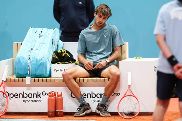April 27, 2026, Madrid, Madrid, Spain: Flavio Cobolli of Italy plays against Adolfo Daniel Vallejo of Paraguay during the Mutua Madrid Open 2026, ATP, Tennis Herren Masters 1000 and WTA, Tennis Damen 1000, at La Caja Magica on April 27, 2026 in Madrid, Spain. Madrid Spain - ZUMAa181 20260427_zaa_a181_588 Copyright: xIrinaxR.xHipolitox