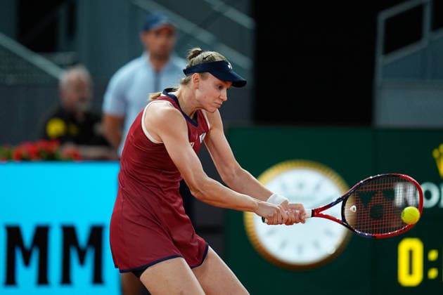 April 27, 2026, Madrid, Madrid, Spain: Elena Rybakina of Kazakhstan in action against Anastasia Potapova of Austria during the Mutua Madrid Open 2026, ATP, Tennis Herren Masters 1000 and WTA, Tennis Damen 1000, at La Caja Magica on April 27, 2026 in Madrid, Spain. Madrid Spain - ZUMAa181 20260427_zaa_a181_620 Copyright: xDennisxAgyemanx