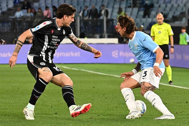 Soccer, serie A Enilive match, SS Lazio v Udinese Nicolo Zaniolo of Udinese,Luca Pellegrini of SS Lazio during the serie A Enilive match between SS Lazio v Udinese at olimpico stadium in Rome, April 27th, 2026 Imago-Images Emmefoto Copyright: xImago-Images Emmefotox