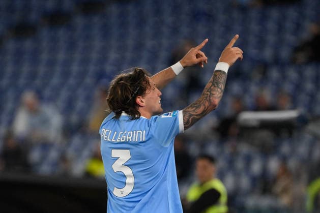 CALCIO - Serie A - SS Lazio vs Udinese Calcio Lazio s Luca Pellegrini celebrates after scoring the goal 1-1 during the Italian Football Championship League A 2025 2026 match between SS Lazio vs Udinese Calcio at the Olimpic Stadium in Rome on 27 April 2026. Rome Italy  Copyright: xIPAxSport ABACAx