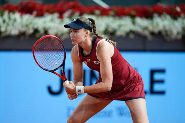 April 27, 2026, Madrid, Madrid, Spain: Elena Rybakina of Kazakhstan in action against Anastasia Potapova of Austria during the Mutua Madrid Open 2026, ATP, Tennis Herren Masters 1000 and WTA, Tennis Damen 1000, at La Caja Magica on April 27, 2026 in Madrid, Spain. Mutua Madrid Open 2026 - Day 8 - ZUMAa181 20260427_zaa_a181_645 Copyright: xDennisxAgyemanx