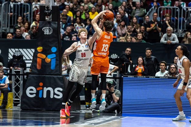 GER, easy Credit Basketball Bundesliga, Niners Chemnitz BMA365 Bamberg Baskets 27 04 2026, Messe, Chemnitz, GER, easy Credit Basketball Bundesliga, Niners Chemnitz BMA365 Bamberg Baskets Luca Kellig Niners Chemnitz, 13 Foto Alexander Trienitz Chemnitz Messe Sachsen Germany