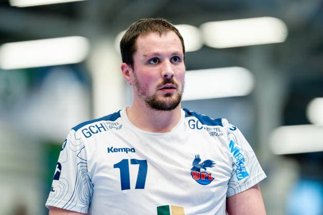 Dormagen, 27 04 2026, Handball, Men, 2 Bundesliga, Matchday 29, 2025 2026 TSV Bayer Dormagen 1 VFL Potsdam Jannek Klein 1 VfL Potsdam, 17 during the match