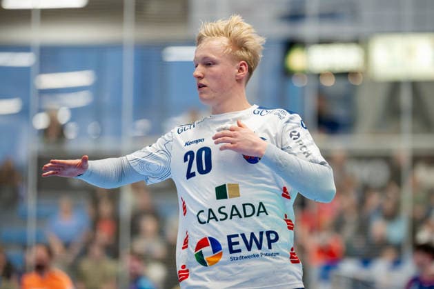 Dormagen, 27 04 2026, Handball, Men, 2 Bundesliga, 29 Matchday, 2025 2026 TSV Bayer Dormagen 1 VFL Potsdam Tim Hildenbrand 1 VfL Potsdam, 20 during the match