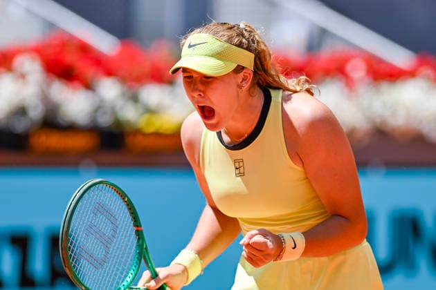 April 28, 2026, Madrid, Madrid, Spain: MIRRA ANDREEVA of Russian †WILSON celebrates a point during the Mutua Madrid Open 2026, ATP, Tennis Herren Masters 1000 and WTA, Tennis Damen 1000 tennis tournament, celebrated at Caja Magica on April 28, 2026 in Madrid, Spain. Madrid Spain - ZUMAc312 20260428_zsp_c312_194 Copyright: xOscarxManuelxSanchezx