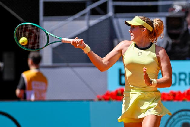 April 28, 2026, Madrid, Madrid, Spain: MIRRA ANDREEVA of Russian †WILSON during the Mutua Madrid Open 2026, ATP, Tennis Herren Masters 1000 and WTA, Tennis Damen 1000 tennis tournament, celebrated at Caja Magica on April 28, 2026 in Madrid, Spain. Madrid Spain - ZUMAc312 20260428_zsp_c312_210 Copyright: xOscarxManuelxSanchezx