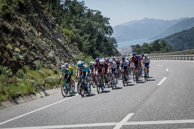 61st Presidential Cycling Tour of Turkiye MUGLA, TURKIYE - APRIL 28: Cyclists compete in a tight pack during the 132-kilometer Marmaris-Kiran route on April 28, 2026 in Mugla, Turkiye. This event represents the third stage of the 8-stage 61st Presidential Cycling Tour of Turkiye (TUR 2026), which is the only race in the country categorized as a ProSeries event on the UCI Europe Tour calendar. The competition is organized by the Turkish Cycling Federation under the auspices of the Presidency and with support from the Ministry of Youth and Sports. Ahmet Serdar Eser Anadolu Mugla Turkey. Editorial use only. Please get in touch for any other usage.  Copyright: x2026xAnadoluxAhmetxSerdarxEserx