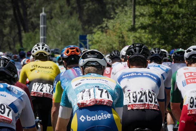 61st Presidential Cycling Tour of Turkiye MUGLA, TURKIYE - APRIL 28: Cyclists compete in a tight pack during the 132-kilometer Marmaris-Kiran route on April 28, 2026 in Mugla, Turkiye. This event represents the third stage of the 8-stage 61st Presidential Cycling Tour of Turkiye (TUR 2026), which is the only race in the country categorized as a ProSeries event on the UCI Europe Tour calendar. The competition is organized by the Turkish Cycling Federation under the auspices of the Presidency and with support from the Ministry of Youth and Sports. Ahmet Serdar Eser Anadolu Mugla Turkey. Editorial use only. Please get in touch for any other usage.  Copyright: x2026xAnadoluxAhmetxSerdarxEserx
