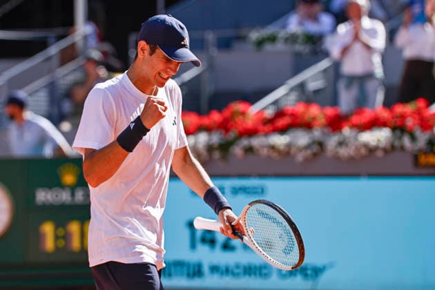 April 28, 2026, Madrid, Madrid, Spain: RAFAEL JODAR of Spain †ADIDAS celebrates the match point and the victory the Mutua Madrid Open 2026, ATP, Tennis Herren Masters 1000 and WTA, Tennis Damen 1000 tennis tournament, celebrated at Caja Magica on April 28, 2026 in Madrid, Spain. Madrid Spain - ZUMAc312 20260428_zsp_c312_365 Copyright: xOscarxManuelxSanchezx