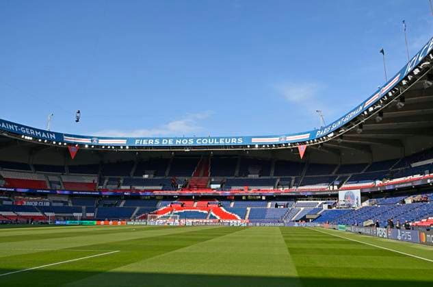 28 04 2026, Football UEFA Championsleague 2025 2026 semi-final first leg, Paris St Germain FC Bayern Munich, at Parc de Princes stadium in Paris France stadium view inside DFL and DFB regulations prohibit any use of photographs as image sequences and or quasi video