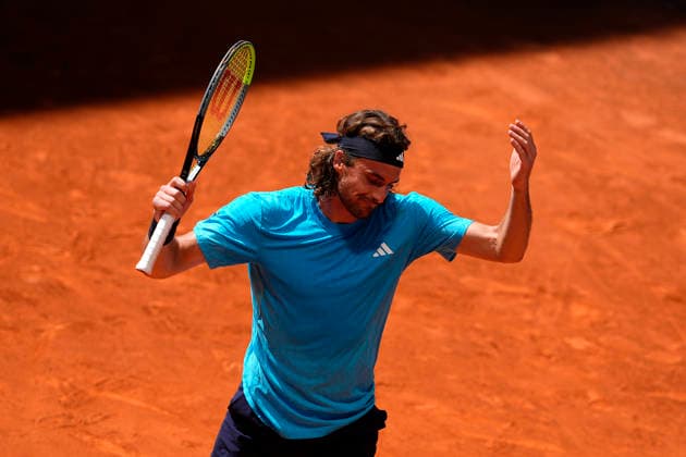 MADRID OPEN TENNIS 2026. ATP, Tennis Herren RUUD ¢ NOR v TSITSIPAS ¢ GRE Stefanos Tsitsipas, Greece, during Madrid Open Tennis 2025 match. April 28, 2026.(ALTERPHOTOS Acero) MadridSpain  Copyright: xAcerox