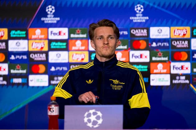 UEFA champions league - Atletico de Madrid vs Arsenal MADRID,SPAIN - 28 April:Martin Odegaard of Arsenal during the pre-match press conference, PK, Pressekonferenz of the UEFA Champions League 2025 26 semifinal first Leg match between Atletico de Madrid and Arsenal at Riyadh Air Metropolitano Stadium. (Photo by Guille Martinez f22photo) Madrid Riyadh Air Metropolitano Stadium Spain Copyright: xGuillermoxMartinezx