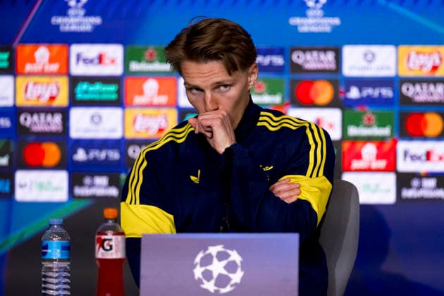 UEFA champions league - Atletico de Madrid vs Arsenal MADRID,SPAIN - 28 April:Martin Odegaard of Arsenal during the pre-match press conference, PK, Pressekonferenz of the UEFA Champions League 2025 26 semifinal first Leg match between Atletico de Madrid and Arsenal at Riyadh Air Metropolitano Stadium. (Photo by Guille Martinez f22photo) Madrid Riyadh Air Metropolitano Stadium Spain Copyright: xGuillermoxMartinezx