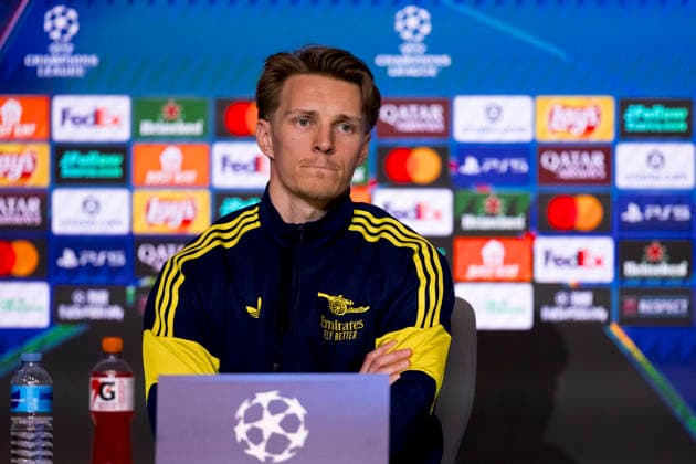 UEFA champions league - Atletico de Madrid vs Arsenal MADRID,SPAIN - 28 April:Martin Odegaard of Arsenal during the pre-match press conference, PK, Pressekonferenz of the UEFA Champions League 2025 26 semifinal first Leg match between Atletico de Madrid and Arsenal at Riyadh Air Metropolitano Stadium. (Photo by Guille Martinez f22photo) Madrid Riyadh Air Metropolitano Stadium Spain Copyright: xGuillermoxMartinezx