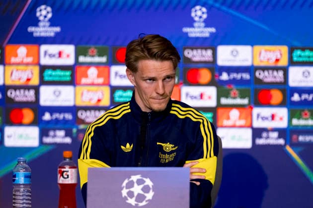 UEFA champions league - Atletico de Madrid vs Arsenal MADRID,SPAIN - 28 April:Martin Odegaard of Arsenal during the pre-match press conference, PK, Pressekonferenz of the UEFA Champions League 2025 26 semifinal first Leg match between Atletico de Madrid and Arsenal at Riyadh Air Metropolitano Stadium. (Photo by Guille Martinez f22photo) Madrid Riyadh Air Metropolitano Stadium Spain Copyright: xGuillermoxMartinezx