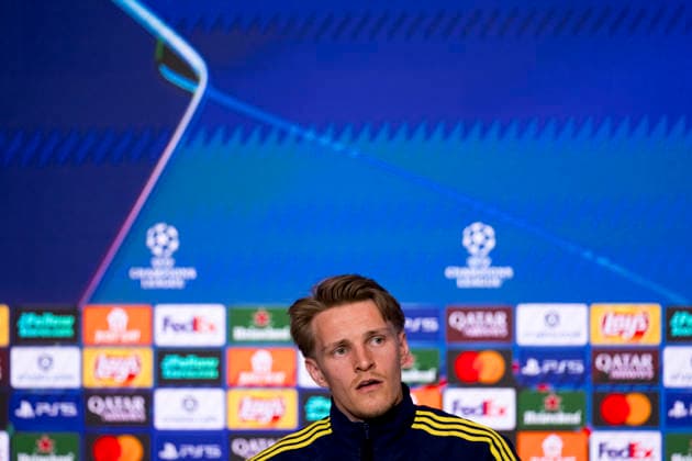 UEFA champions league - Atletico de Madrid vs Arsenal MADRID,SPAIN - 28 April:Martin Odegaard of Arsenal during the pre-match press conference, PK, Pressekonferenz of the UEFA Champions League 2025 26 semifinal first Leg match between Atletico de Madrid and Arsenal at Riyadh Air Metropolitano Stadium. (Photo by Guille Martinez f22photo) Madrid Riyadh Air Metropolitano Stadium Spain Copyright: xGuillermoxMartinezx