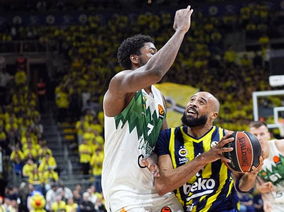 Fenerbahce Beko v Zalgiris - EuroLeague ISTANBUL, TURKIYE - APRIL 28: Talen Tucker (8) of Fenerbahce Beko in action against Wright (7) of Zalgiris during the EuroLeague play-off first match between Fenerbahce Beko and Zalgiris at Ulker Sports and Event Hall in Istanbul, Turkiye on April 28, 2026. Esra Bilgin Anadolu Istanbul Turkey. Editorial use only. Please get in touch for any other usage.  Copyright: x2026xAnadoluxEsraxBilginx