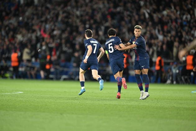 PSG v FC Bayern Munich - UEFA Champions League PARIS, FRANCE - APRIL 28: Players of PSG celebrate after scoring a goal during the UEFA Champions League semi-final first leg match between PSG and FC Bayern Munich at Parc des Princes in Paris, France on April 28, 2026. Mustafa Yalcin Anadolu Paris France. Editorial use only. Please get in touch for any other usage.  Copyright: x2026xAnadoluxMustafaxYalcinx