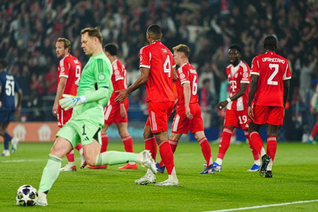 Disappointment FC Bayern Munich after goal for 2 1 by header Joao Neves Paris St Germain, 87 FRA, Paris St Germain vs FC Bayern Munich, Football, UEFA Champions League, Semi-final, 2025 2026 season, 28 04 2026 FRA, Paris St Germain vs FC Bayern Munich, Football, UEFA Champions League, Semi-final, 2025 2026 season, 28 04 2026 Paris Copyright: xEibner-Pressefoto MarcelxvonxFehrnx EP_MFN