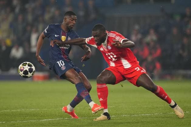 Ousmane Dembele of PSG sees his shot blocked by Dayot Upamecano of Bayern Munich Paris Saint-Germain v Bayern Munich, UEFA Champions League, Semi Final, First Leg, Football, Parc des Princes, Paris, France - 28 Apr 2026Paris Parc des Princes France EDITORIAL USE ONLY No use with unauthorised audio, video, data, fixture lists, club league logos or live services. Online in-match use limited to 120 images, no video emulation. No use in betting, games or single club league player publications.  Copyright: xDavexWinter Shutterstockx 16847969bg