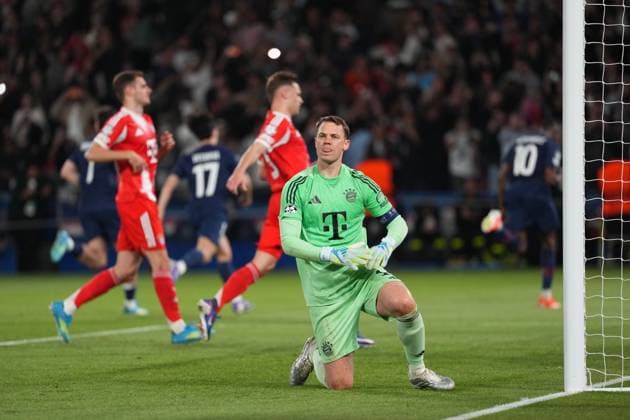 Manuel Neuer of Bayern Munich reacts after Ousmane Dembele of PSG puts his side 3-2 ahead with a penalty Paris Saint-Germain v Bayern Munich, UEFA Champions League, Semi Final, First Leg, Football, Parc des Princes, Paris, France - 28 Apr 2026Paris Parc des Princes France EDITORIAL USE ONLY No use with unauthorised audio, video, data, fixture lists, club league logos or live services. Online in-match use limited to 120 images, no video emulation. No use in betting, games or single club league player publications.  Copyright: xDavexWinter Shutterstockx 16847969bq