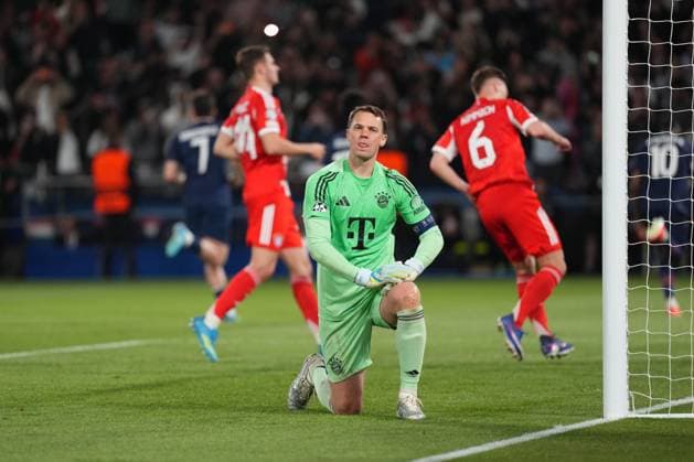 Manuel Neuer of Bayern Munich reacts after Ousmane Dembele of PSG puts his side 3-2 ahead with a penalty Paris Saint-Germain v Bayern Munich, UEFA Champions League, Semi Final, First Leg, Football, Parc des Princes, Paris, France - 28 Apr 2026Paris Parc des Princes France EDITORIAL USE ONLY No use with unauthorised audio, video, data, fixture lists, club league logos or live services. Online in-match use limited to 120 images, no video emulation. No use in betting, games or single club league player publications.  Copyright: xDavexWinter Shutterstockx 16847969br