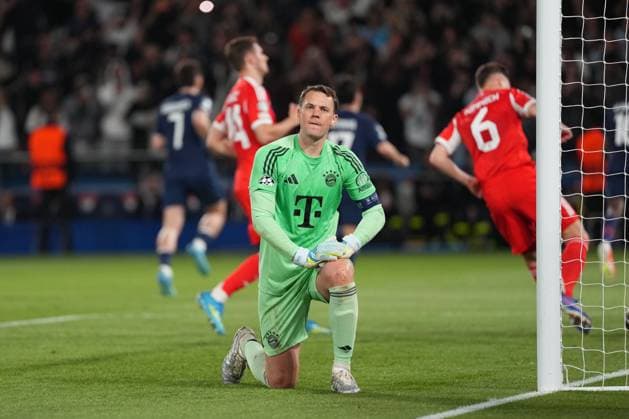 Manuel Neuer of Bayern Munich reacts after Ousmane Dembele of PSG puts his side 3-2 ahead with a penalty Paris Saint-Germain v Bayern Munich, UEFA Champions League, Semi Final, First Leg, Football, Parc des Princes, Paris, France - 28 Apr 2026Paris Parc des Princes France EDITORIAL USE ONLY No use with unauthorised audio, video, data, fixture lists, club league logos or live services. Online in-match use limited to 120 images, no video emulation. No use in betting, games or single club league player publications.  Copyright: xDavexWinter Shutterstockx 16847969bs