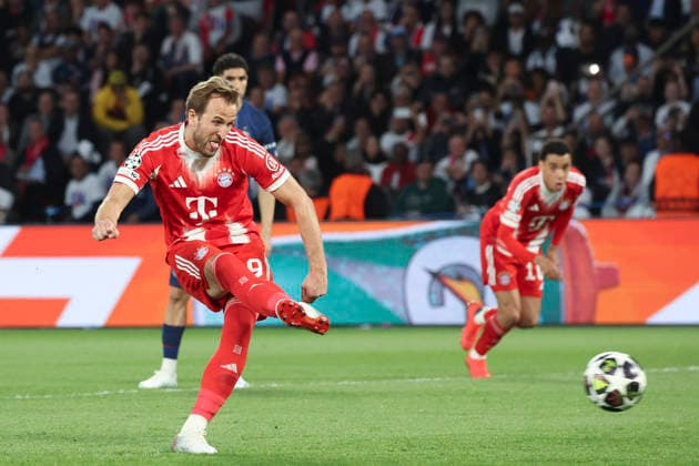 FOOTBALL : Paris Saint Germain Vs Bayern Munich - Ligue des Champions - Demi Finale - 28 04 2026 But de Harry Kane (FC Bayern Munich) sur penalty ParisFrance  Copyright: xMichaelxBaucherx